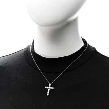 TIFFANY Platinum Diamond Large Cross Pendant Necklace
