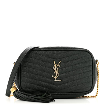 SAINT LAURENT Grain De Poudre Matelasse Monogram Mini Lou Camera Bag New Vert Fonce