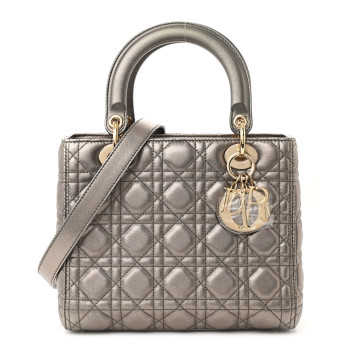 CHRISTIAN DIOR Metallic Lambskin Cannage Medium Lady Dior Bronze