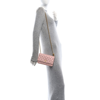 CHANEL Lambskin Quilted Sweet Camellia Wallet on Chain WOC Light Beige