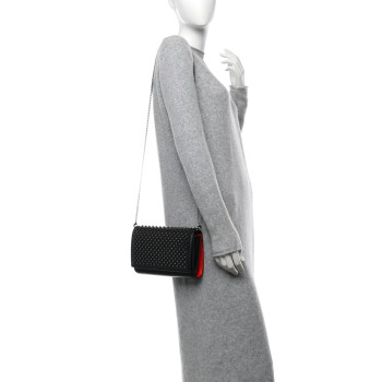 CHRISTIAN LOUBOUTIN Calfskin Patent Spikes Paloma Clutch Black