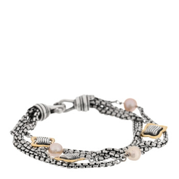 DAVID YURMAN Sterling Silver 18K Yellow Gold Pearl Multistrand Quatrefoil Bracelet