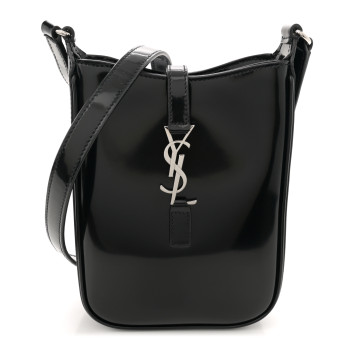 SAINT LAURENT Patent Calfskin Mini Le 5 A 7 Vertical Hobo Black