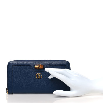 GUCCI Wonka Grain Calfskin Diana Zip Around Continental Wallet Navy