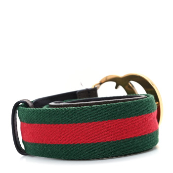 GUCCI Nylon Textured Dollar Calfskin Double G Web 40mm Belt 80 32 Green Red Dark Cocoa