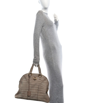 SAINT LAURENT Nubuck Crocodile Embossed Oversized Muse Beige