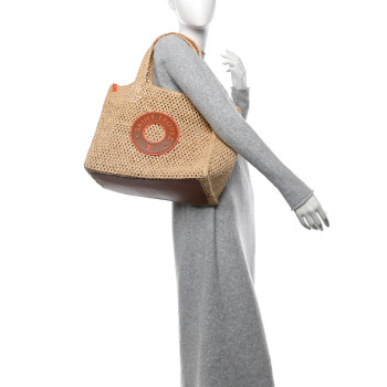 LOUIS VUITTON Raffia Calfskin Saint Tropez OnTheGo MM Natural Orange