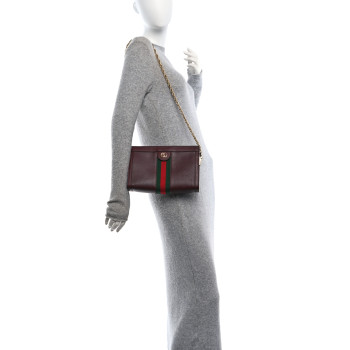 GUCCI Textured Calfskin Web Small Ophidia Chain Shoulder Bag Vintage Bordeaux