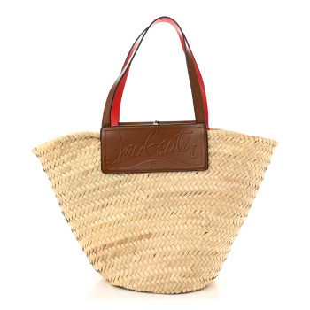 CHRISTIAN LOUBOUTIN Woven Straw Loubishore Tote Beige