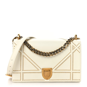 CHRISTIAN DIOR Lambskin Studded Medium Diorama Flap Bag Latte