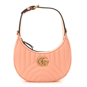 GUCCI Calfskin Vertical Ring Matelasse Mini GG Marmont Half Moon Hobo Peachy Chic
