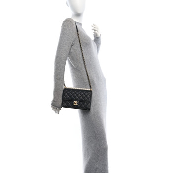 CHANEL Goatskin Quilted Small Chic Pearls Flap Black