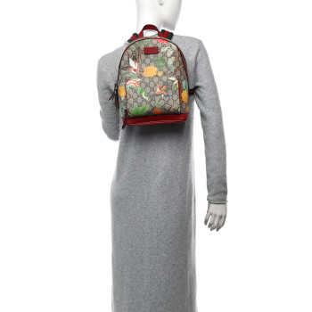 GUCCI GG Supreme Monogram Tian Web Small Day Backpack Beige Multicolor Red