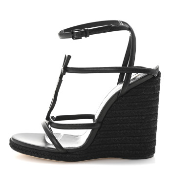 SAINT LAURENT Calfskin Cassandra Espadrille 105 Wedges 37 Black