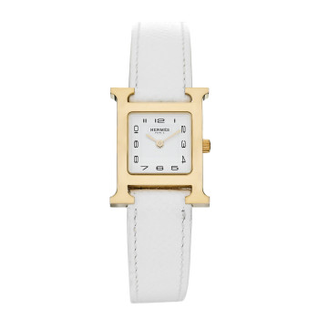 HERMES Stainless Steel Epsom 21mm Heure H Hour Quartz Watch Blanc