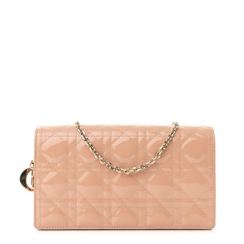 CHRISTIAN DIOR Patent Cannage Lady Dior Chain Wallet Rose Clair