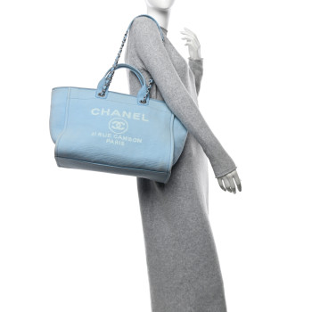 CHANEL Mixed Fibers Medium Deauville Tote Light Blue