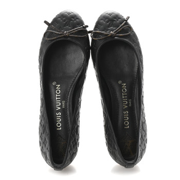 LOUIS VUITTON Calfskin Monogram Embossed Nina Ballerina Flats 36 Black