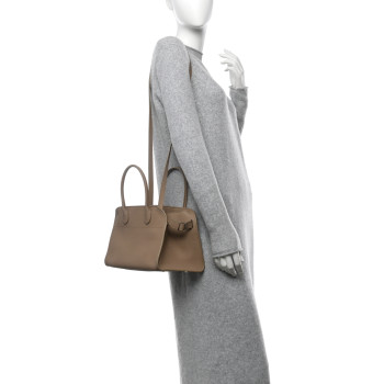 THE ROW Grained Calfskin Soft Margaux 10 Bag Dark Taupe