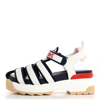 FENDI Vitello T Rex Platform Sandals 39 Ultra White Multicolor