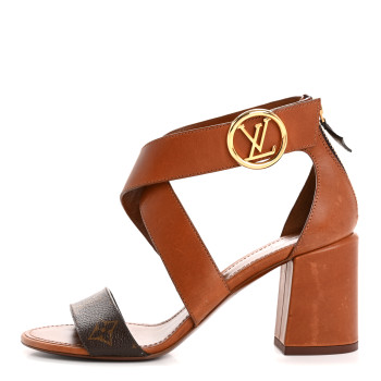 LOUIS VUITTON Calfskin Monogram Horizon Sandals 37.5 Cognac Brown