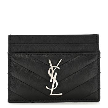 SAINT LAURENT Grain De Poudre Matelasse Chevron Monogram Credit Card Case Black