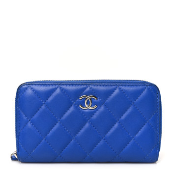 CHANEL Lambskin Quilted Medium Zip Around Wallet Blue