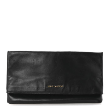 SAINT LAURENT Smooth Calfskin Letters Fold-Over Clutch Black