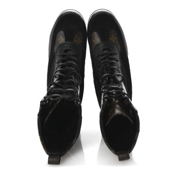 LOUIS VUITTON Suede Calfskin Monogram Laureate Platform Desert Boots 40 Black
