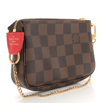 LOUIS VUITTON Damier Ebene 2019 Christmas Animation Mini Pochette Accessories Red