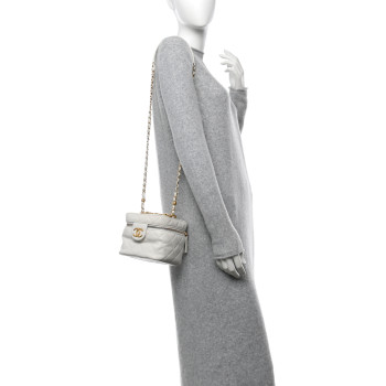 CHANEL Calfskin Quilted Small Vanity Case With Chain White