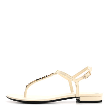 GUCCI Sierra Calfskin Signoria Thong Sandals 38.5 New Ivoire