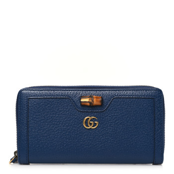 GUCCI Wonka Grain Calfskin Diana Zip Around Continental Wallet Navy