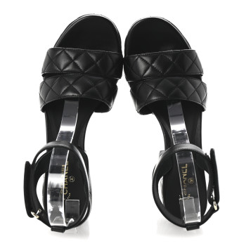CHANEL Lambskin Quilted Logo Platform Sandals 39 Black