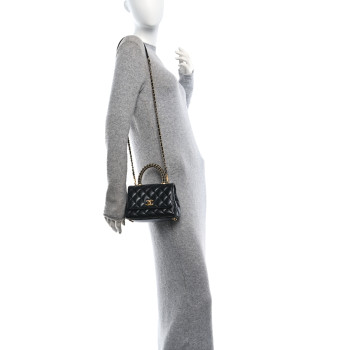 CHANEL Calfskin Quilted Extra Mini Coco Handle Flap Black