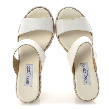 JIMMY CHOO Calfskin Raffia Parker 100 Wedge Sandals 37 Milk