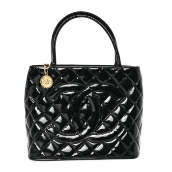 CHANEL Patent Medallion Tote Black