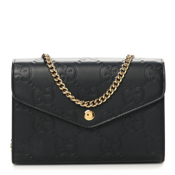 GUCCI Calfskin GG Debossed Chain Wallet Black