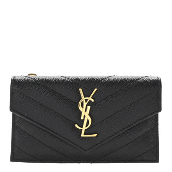 SAINT LAURENT Grain De Poudre Matelasse Chevron Monogram Compact Wallet Black