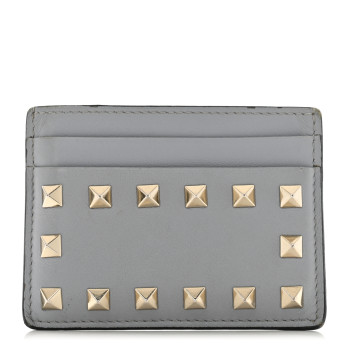 VALENTINO GARAVANI Vitello Rockstud Card Holder Grey