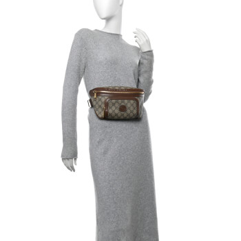 GUCCI GG Supreme Monogram Textured Calfskin Retro Interlocking G Belt Bag Beige Ebony Brown Sugar