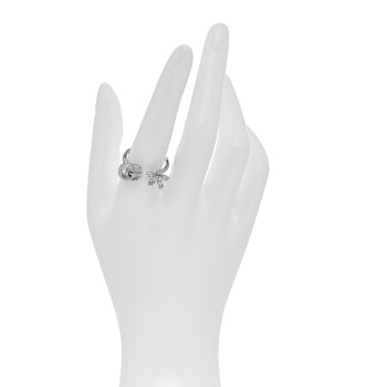 GUCCI 18K White Gold Diamond Flora GG Open Ring 56 7.5