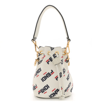 FENDI X FILA Vitello F is Fendi Mania Mini Mon Tresor Bucket Bag White