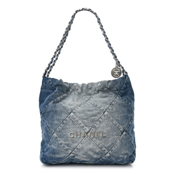 CHANEL Denim Quilted Small Chanel 22 Blue