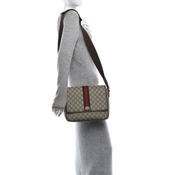 GUCCI Tender GG Supreme Monogram Textured Dollar Calfskin Medium Ophidia Messenger Bag Beige Ebony New Acero