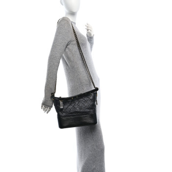 CHANEL Aged Calfskin Quilted Medium Gabrielle Hobo Black