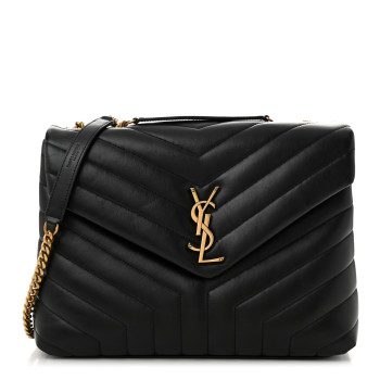 SAINT LAURENT Calfskin Y Quilted Monogram Medium Loulou Chain Satchel Black