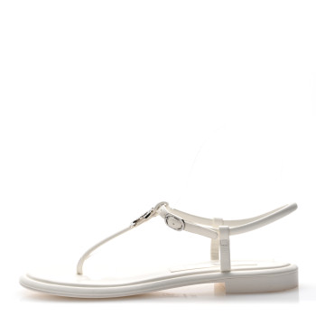 CHANEL Lambskin Crystal Baguette CC Thong Sandals 36.5 White