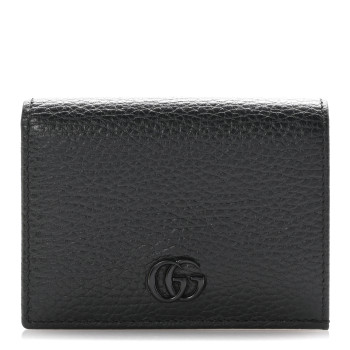 GUCCI Dollar Calfskin Enamel Monochrome GG Marmont Card Case Black