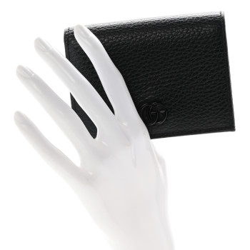 GUCCI Dollar Calfskin Enamel Monochrome GG Marmont Card Case Black